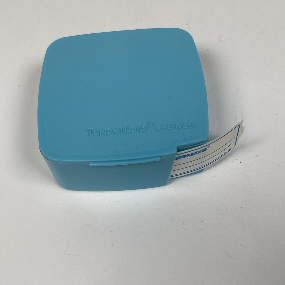 Tupperware Vintage Label Dispenser with Roll of Freezer Labels Blue Aqua